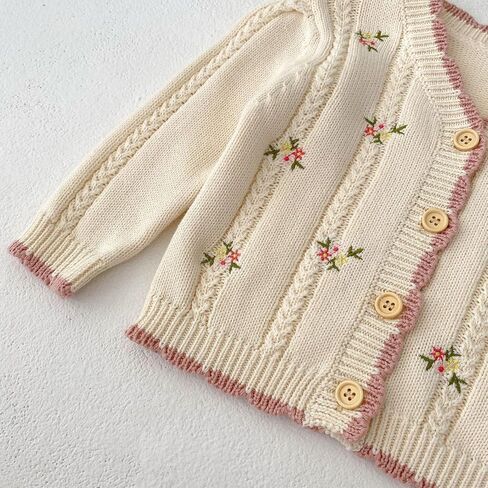 HOOLCHEAN Baby Girls Cotton Small Floral Embroidery Cardigan Sweater in Saudi Arabia