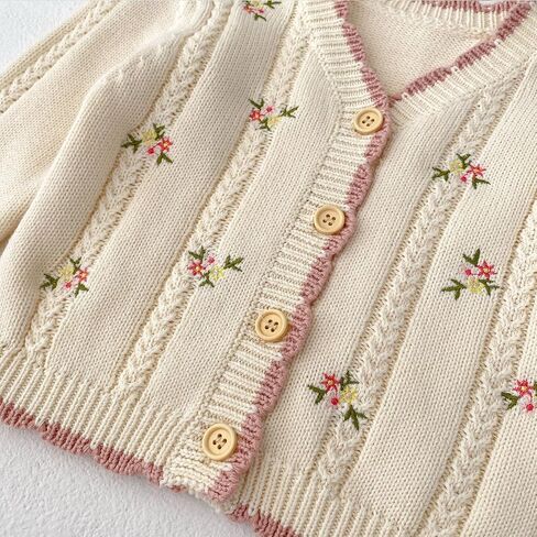 HOOLCHEAN Baby Girls Cotton Small Floral Embroidery Cardigan Sweater in Saudi Arabia