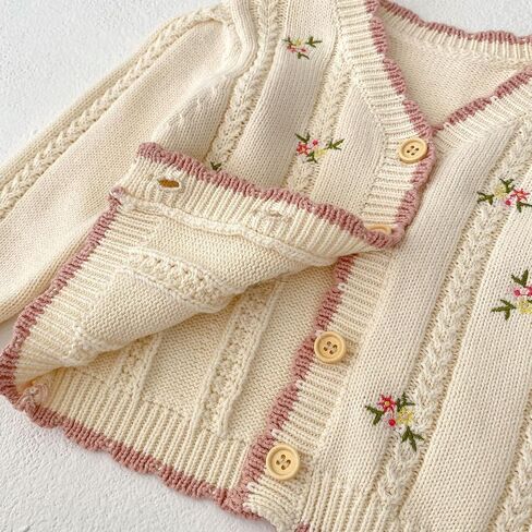 HOOLCHEAN Baby Girls Cotton Small Floral Embroidery Cardigan Sweater in Saudi Arabia