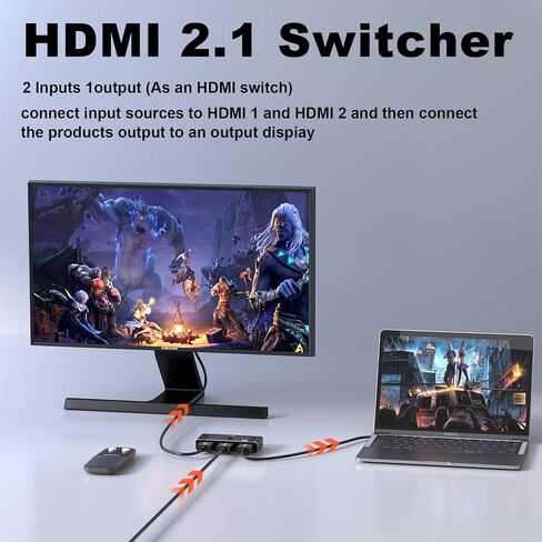 محول HDMI، محول HDMI 2.1 8K، محول مقسم HDMI ثنائي الاتجاه 2 في 1 مع جهاز تحكم عن بعد بالأشعة تحت الحمراء، صندوق تبديل HDMI يدعم 8K@60 هرتز، 4K@120H، متوافق مع Xbox Series X، Xbox One X، PS5 in Saudi Arabia