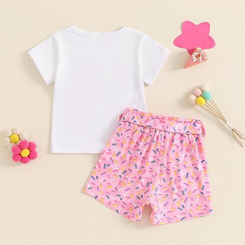 Omkzanbi طفل فتاة عيد ميلاد الزي 2nd/3rd/4th/5th الحلو دونات التطريز قمصان رش السراويل 2-5Y الهدايا كعكة سحق مجموعة in Kuwait