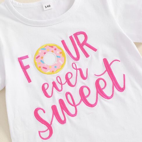 Omkzanbi طفل فتاة عيد ميلاد الزي 2nd/3rd/4th/5th الحلو دونات التطريز قمصان رش السراويل 2-5Y الهدايا كعكة سحق مجموعة in Kuwait