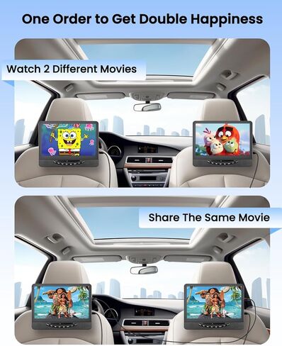 مشغل DVD محمول مزدوج مقاس 12.5 بوصة للسيارة مع مدخل HDMI 1080P، ومشغل DVD للسيارة DESOBRY بشاشة مزدوجة يشغل نفس الفيلم أو فيلمين مختلفين، بطارية قابلة لإعادة الشحن لمدة 5 ساعات، يدعم USB، مناطق مجانية in Kuwait