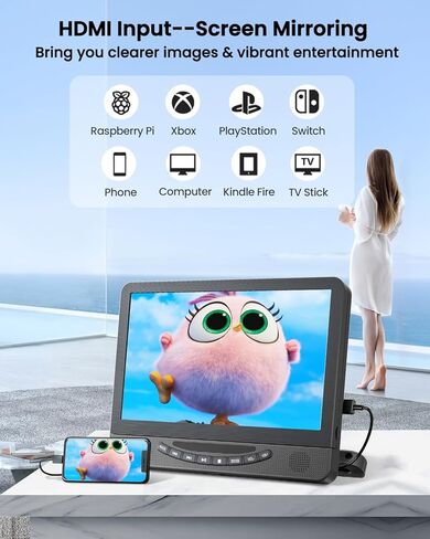 مشغل DVD محمول مزدوج مقاس 12.5 بوصة للسيارة مع مدخل HDMI 1080P، ومشغل DVD للسيارة DESOBRY بشاشة مزدوجة يشغل نفس الفيلم أو فيلمين مختلفين، بطارية قابلة لإعادة الشحن لمدة 5 ساعات، يدعم USB، مناطق مجانية in Kuwait