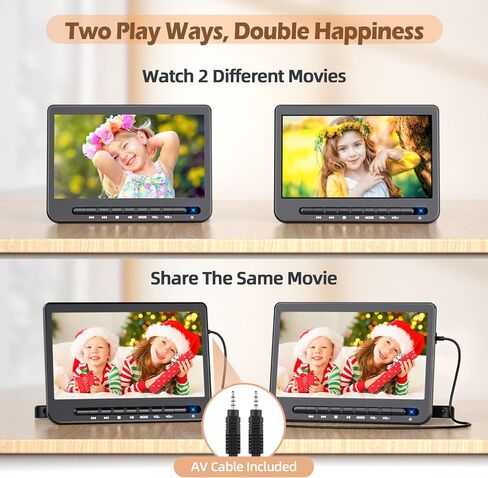 مشغل DVD محمول مزدوج مقاس 10.5 بوصة للسيارة مع مدخل HDMI 1080P، مشغل DVD للسيارة قابل لإعادة الشحن من DESOBRY، شاشة مزدوجة لتشغيل نفس أو فيلمين مختلفين، بطارية 5 ساعات، دعم USB، مدخل/خارج AV in Kuwait