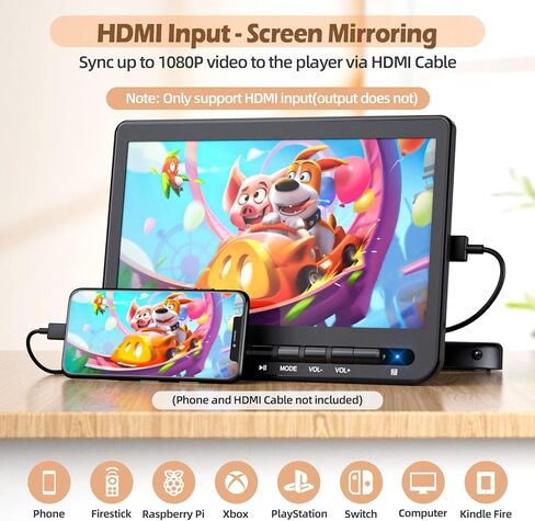 مشغل DVD محمول مزدوج مقاس 10.5 بوصة للسيارة مع مدخل HDMI 1080P، مشغل DVD للسيارة قابل لإعادة الشحن من DESOBRY، شاشة مزدوجة لتشغيل نفس أو فيلمين مختلفين، بطارية 5 ساعات، دعم USB، مدخل/خارج AV in Kuwait