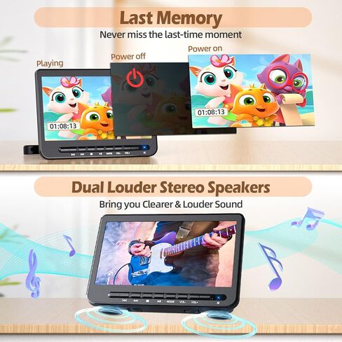 مشغل DVD محمول مزدوج مقاس 10.5 بوصة للسيارة مع مدخل HDMI 1080P، مشغل DVD للسيارة قابل لإعادة الشحن من DESOBRY، شاشة مزدوجة لتشغيل نفس أو فيلمين مختلفين، بطارية 5 ساعات، دعم USB، مدخل/خارج AV in Kuwait