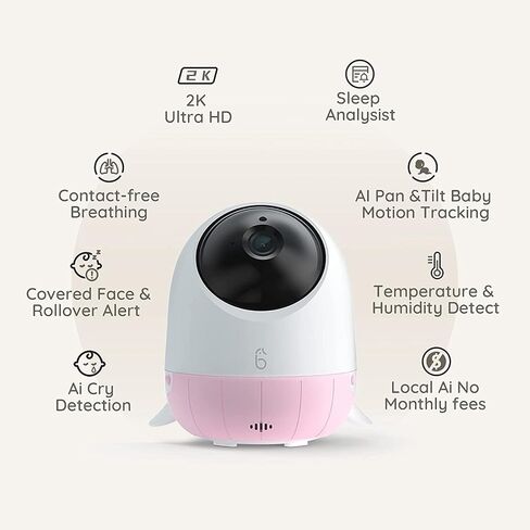 جهاز مراقبة الأطفال اللاسلكي Simshine مع تطبيق الهاتف الذكي للوصول إلى الهاتف، تهويدة Cry Auto المهدئة، التقاط الصور تلقائيًا، تنبيه مغطى بالوجه، صوت ثنائي الاتجاه، سياج افتراضي، كاميرا 2K UHD in Saudi Arabia