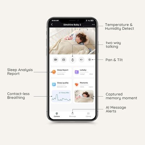 جهاز مراقبة الأطفال اللاسلكي Simshine مع تطبيق الهاتف الذكي للوصول إلى الهاتف، تهويدة Cry Auto المهدئة، التقاط الصور تلقائيًا، تنبيه مغطى بالوجه، صوت ثنائي الاتجاه، سياج افتراضي، كاميرا 2K UHD in Saudi Arabia