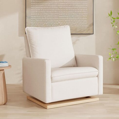 babyletto Cali Pillowback Chair and a Half Glider in Performance Cream Eco-Weave with Light Wood Base, Water Repellent & Stain Resistant, Greenguard Gold and CertiPUR-US Certified in Kuwait