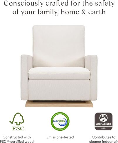 babyletto Cali Pillowback Chair and a Half Glider in Performance Cream Eco-Weave with Light Wood Base, Water Repellent & Stain Resistant, Greenguard Gold and CertiPUR-US Certified in Kuwait