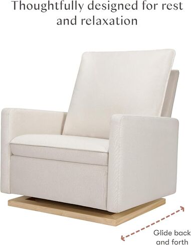 babyletto Cali Pillowback Chair and a Half Glider in Performance Cream Eco-Weave with Light Wood Base, Water Repellent & Stain Resistant, Greenguard Gold and CertiPUR-US Certified in Kuwait