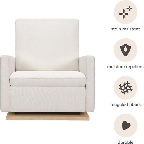 babyletto Cali Pillowback Chair and a Half Glider in Performance Cream Eco-Weave with Light Wood Base, Water Repellent & Stain Resistant, Greenguard Gold and CertiPUR-US Certified in Kuwait