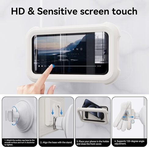 Shower Phone Holder Waterproof,360° Degree Rotating Suction Cup Phone Wall Mount Stand, Repeatable,for Bathroom Mirror Bathtub Kitchen,Shower Accessories for 4-7" Phones in Kuwait