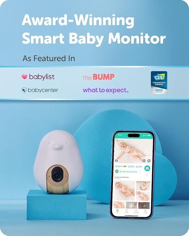 Cubo Ai Plus Smart Baby Monitor with Wall Mount: Sleep Safety Alerts for Covered Face, Danger Zone & Sleep Analytics - 1080p HD Night Vision Camera, 2-Way Audio, Cry & Temperature Detection in Kuwait