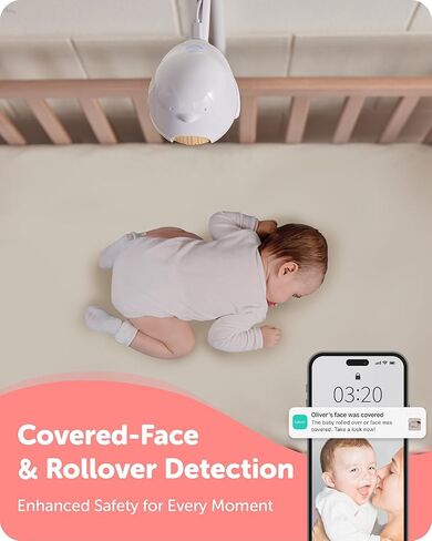 Cubo Ai Plus Smart Baby Monitor with Wall Mount: Sleep Safety Alerts for Covered Face, Danger Zone & Sleep Analytics - 1080p HD Night Vision Camera, 2-Way Audio, Cry & Temperature Detection in Kuwait