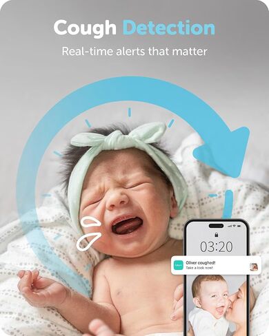Cubo Ai Plus Smart Baby Monitor with Wall Mount: Sleep Safety Alerts for Covered Face, Danger Zone & Sleep Analytics - 1080p HD Night Vision Camera, 2-Way Audio, Cry & Temperature Detection in Kuwait