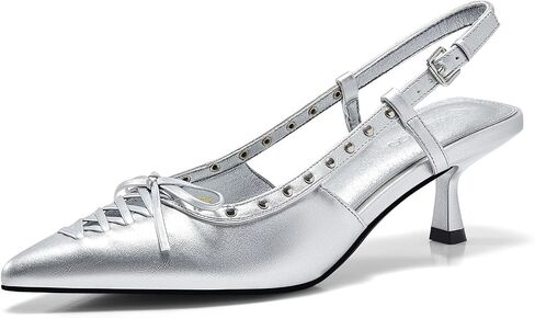 Coutgo Womens Slingback Kitten Heels Bow Closed Pointed Toe Pumps Studded Elegant Party Dress Shoes in Saudi Arabia