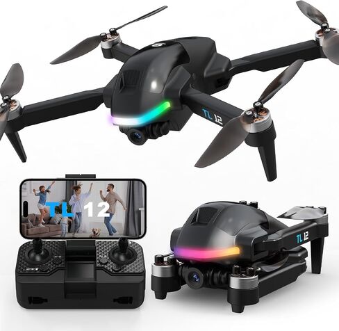 TL12 RGB إضاءة بدون طيار محركات بدون فرش مع كاميرا 1080P HD 3D تقلب FPV نقل التدفق البصري الارتفاع عقد وضع مقطوعة الرأس مفتاح واحد لبدء RC كوادكوبتر للمبتدئين أضواء متعددة in Kuwait