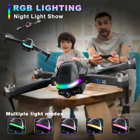 TL12 RGB إضاءة بدون طيار محركات بدون فرش مع كاميرا 1080P HD 3D تقلب FPV نقل التدفق البصري الارتفاع عقد وضع مقطوعة الرأس مفتاح واحد لبدء RC كوادكوبتر للمبتدئين أضواء متعددة in Kuwait