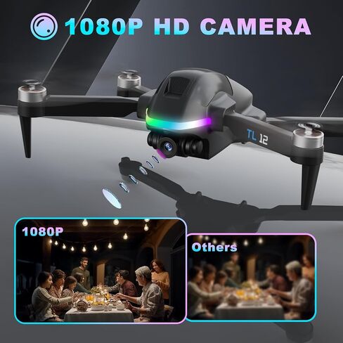 TL12 RGB إضاءة بدون طيار محركات بدون فرش مع كاميرا 1080P HD 3D تقلب FPV نقل التدفق البصري الارتفاع عقد وضع مقطوعة الرأس مفتاح واحد لبدء RC كوادكوبتر للمبتدئين أضواء متعددة in Kuwait