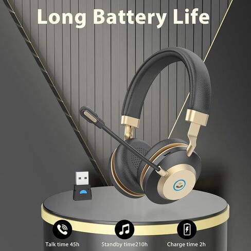 سماعة رأس لاسلكية من Earbay - سماعة بلوتوث V5.3 مع ميكروفون لإلغاء الضوضاء ودونجل USB، سماعات رأس وقت العمل 45 ساعة مع كتم صوت الميكروفون للهاتف والكمبيوتر الشخصي وفرق المكتب ومكالمات الاجتماعات التكبيرية in Kuwait