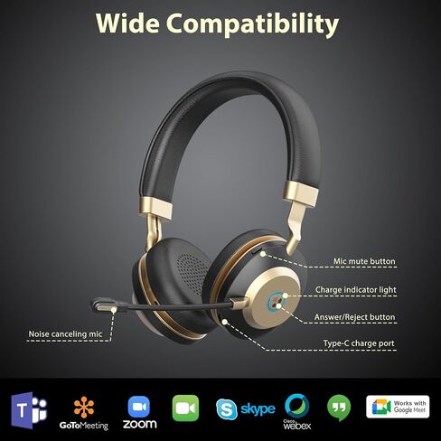 سماعة رأس لاسلكية من Earbay - سماعة بلوتوث V5.3 مع ميكروفون لإلغاء الضوضاء ودونجل USB، سماعات رأس وقت العمل 45 ساعة مع كتم صوت الميكروفون للهاتف والكمبيوتر الشخصي وفرق المكتب ومكالمات الاجتماعات التكبيرية in Kuwait