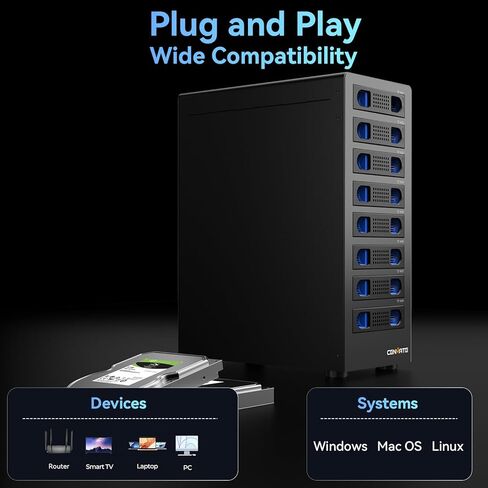 حاوية محرك أقراص ثابتة RAID ذات 8 فتحات مع مروحة تبريد لمحرك أقراص SATA HDD/SSD مقاس 2.5/3.5 بوصة مع كابل USB A/C 3.0+eSATA، حاوية محرك أقراص ثابتة 3.5 تدعم سعة 160 تيرابايت، 8 أوضاع RAID، DAS(NO NAS) in Kuwait