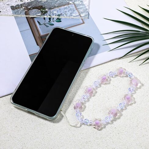 2Pcs Phone Charm Strap, Crystal Butterfly Flower Pearl Phone Beaded Wrist Strap Phone Bracelet Lanyard for Women Phone Keychain Charm in Saudi Arabia