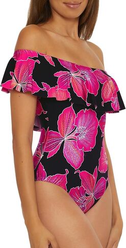 Trina Turk Women's Ruffle One Piece Swimsuit, Off Shoulder, Bathing Suits in Saudi Arabia
