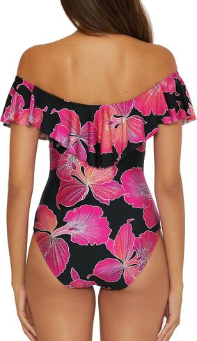 Trina Turk Women's Ruffle One Piece Swimsuit, Off Shoulder, Bathing Suits in Saudi Arabia