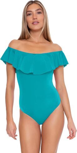 Trina Turk Women's Ruffle One Piece Swimsuit, Off Shoulder, Bathing Suits in Saudi Arabia
