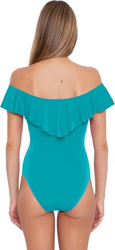 Trina Turk Women's Ruffle One Piece Swimsuit, Off Shoulder, Bathing Suits in Saudi Arabia