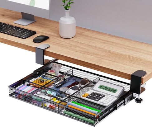 Verponity【Super Large Under Desk Drawer Storage 2 Layers, Hideable Sliding Rail Desk Organizers and Accessories Clamp-On,Mesh Metal Desk Organizer Slide out No Drills No Adhesive Installation… in Kuwait