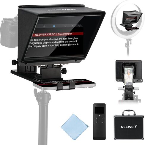 NEEWER X1 Pro II Teleprompter 9 بوصات جميع المعادن مع جهاز تحكم عن بعد/تطبيق RT113، مفتاح سريع 1 ثانية قفل Arca نوع لوحة QR، مشبك هاتف مغناطيسي متوافق مع هاتف iPhone Android الذكي، تجميع مجاني in Saudi Arabia