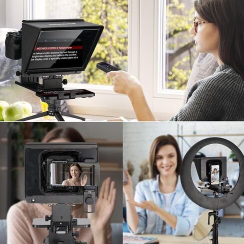 NEEWER X1 Pro II Teleprompter 9 بوصات جميع المعادن مع جهاز تحكم عن بعد/تطبيق RT113، مفتاح سريع 1 ثانية قفل Arca نوع لوحة QR، مشبك هاتف مغناطيسي متوافق مع هاتف iPhone Android الذكي، تجميع مجاني in Saudi Arabia
