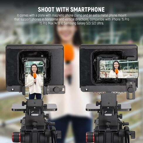 NEEWER X1 Pro II Teleprompter 9 بوصات جميع المعادن مع جهاز تحكم عن بعد/تطبيق RT113، مفتاح سريع 1 ثانية قفل Arca نوع لوحة QR، مشبك هاتف مغناطيسي متوافق مع هاتف iPhone Android الذكي، تجميع مجاني in Saudi Arabia