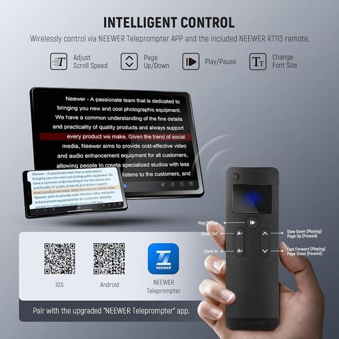 NEEWER X1 Pro II Teleprompter 9 بوصات جميع المعادن مع جهاز تحكم عن بعد/تطبيق RT113، مفتاح سريع 1 ثانية قفل Arca نوع لوحة QR، مشبك هاتف مغناطيسي متوافق مع هاتف iPhone Android الذكي، تجميع مجاني in Saudi Arabia