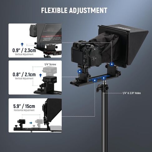 NEEWER X1 Pro II Teleprompter 9 بوصات جميع المعادن مع جهاز تحكم عن بعد/تطبيق RT113، مفتاح سريع 1 ثانية قفل Arca نوع لوحة QR، مشبك هاتف مغناطيسي متوافق مع هاتف iPhone Android الذكي، تجميع مجاني in Saudi Arabia