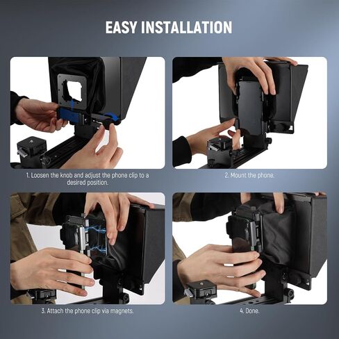 NEEWER X1 Pro II Teleprompter 9 بوصات جميع المعادن مع جهاز تحكم عن بعد/تطبيق RT113، مفتاح سريع 1 ثانية قفل Arca نوع لوحة QR، مشبك هاتف مغناطيسي متوافق مع هاتف iPhone Android الذكي، تجميع مجاني in Saudi Arabia