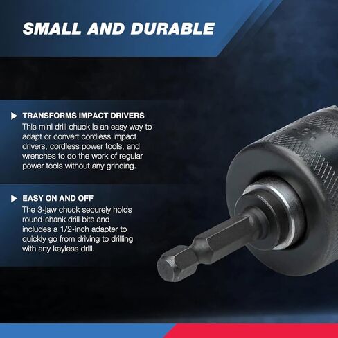 NEIKO 20754A 3/8 "محول ظرف المثقاب | مثقاب ظرف لمحركات الصدمات مع ساق تغيير سريع 1/4 بوصة | محول المثقاب يتضمن محول 1/2 بوصة لبنادق الصدم | محول مثقاب سداسي إلى ظرف in Kuwait