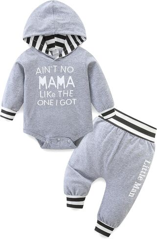 Newborn Baby Boy Clothes Mamas Letter Print Plaid Hoodies Long Sleeve Tops Long Pants 2PCS Sweatsuit Set in Saudi Arabia