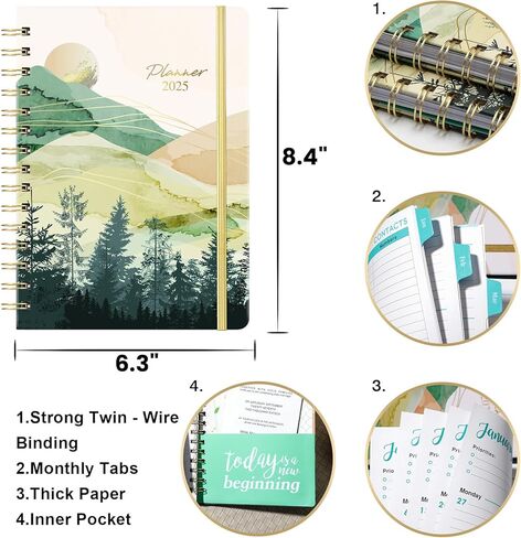2025-2026 Planner - Planner Weekly and Monthly 2025-2026, JUL. 2025 - JUN. 2026, 6.4" x 8.5", Academic Calendar with Monthly Tabs, Sturdy Cover, Premium Paper, Back Pocket, Strong Twin-wire Binding in Saudi Arabia