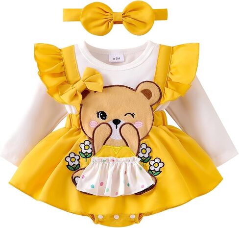 Baby Girl Clothes Newborn Outfits Infant Ruffle One Piece Romper Cute Cartoon Dress with Headband 0-18 Months in Saudi Arabia
