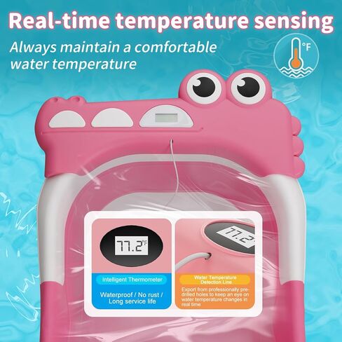 حوض استحمام للأطفال قابل للطي للرضع والأطفال الصغار مع وسادة عائمة لمراقبة درجة الحرارة في الوقت الحقيقي، مجموعة حوض استحمام للأطفال قابلة للطي من عمر 0 ​​إلى 36 شهرًا، حوض استحمام محمول للسفر للأطفال حديثي الولادة الأولاد والبنات (وردي) in Kuwait