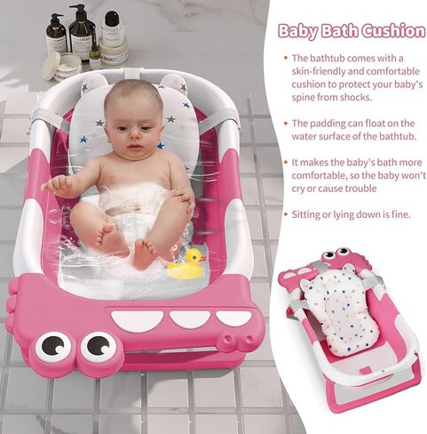 حوض استحمام للأطفال قابل للطي للرضع والأطفال الصغار مع وسادة عائمة لمراقبة درجة الحرارة في الوقت الحقيقي، مجموعة حوض استحمام للأطفال قابلة للطي من عمر 0 ​​إلى 36 شهرًا، حوض استحمام محمول للسفر للأطفال حديثي الولادة الأولاد والبنات (وردي) in Kuwait