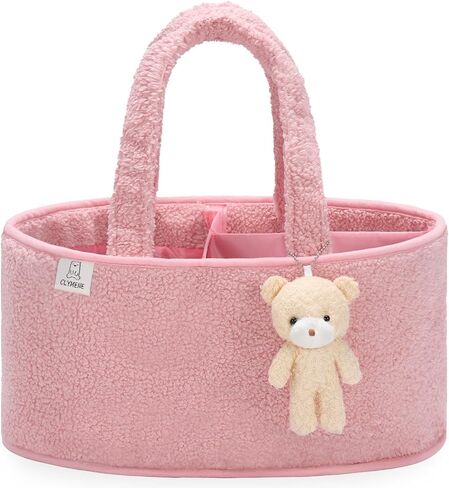 CLYMENE Baby Diaper Caddy Organizer, Nursery Storage Basket for Diapers and Wipes - Newborn Changing Table Essentials, Baby Gift Registry for Baby Shower - Diaper Tote Bag for Car Travel - Powder Pink in Saudi Arabia