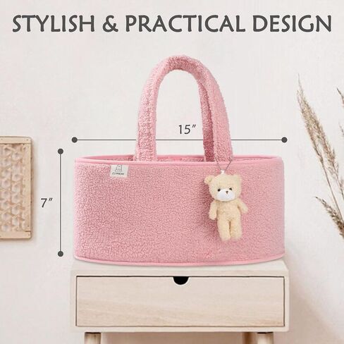 CLYMENE Baby Diaper Caddy Organizer, Nursery Storage Basket for Diapers and Wipes - Newborn Changing Table Essentials, Baby Gift Registry for Baby Shower - Diaper Tote Bag for Car Travel - Powder Pink in Saudi Arabia