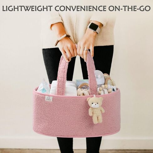 CLYMENE Baby Diaper Caddy Organizer, Nursery Storage Basket for Diapers and Wipes - Newborn Changing Table Essentials, Baby Gift Registry for Baby Shower - Diaper Tote Bag for Car Travel - Powder Pink in Saudi Arabia