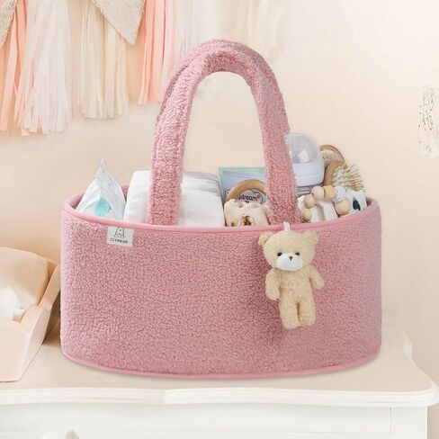 CLYMENE Baby Diaper Caddy Organizer, Nursery Storage Basket for Diapers and Wipes - Newborn Changing Table Essentials, Baby Gift Registry for Baby Shower - Diaper Tote Bag for Car Travel - Powder Pink in Saudi Arabia